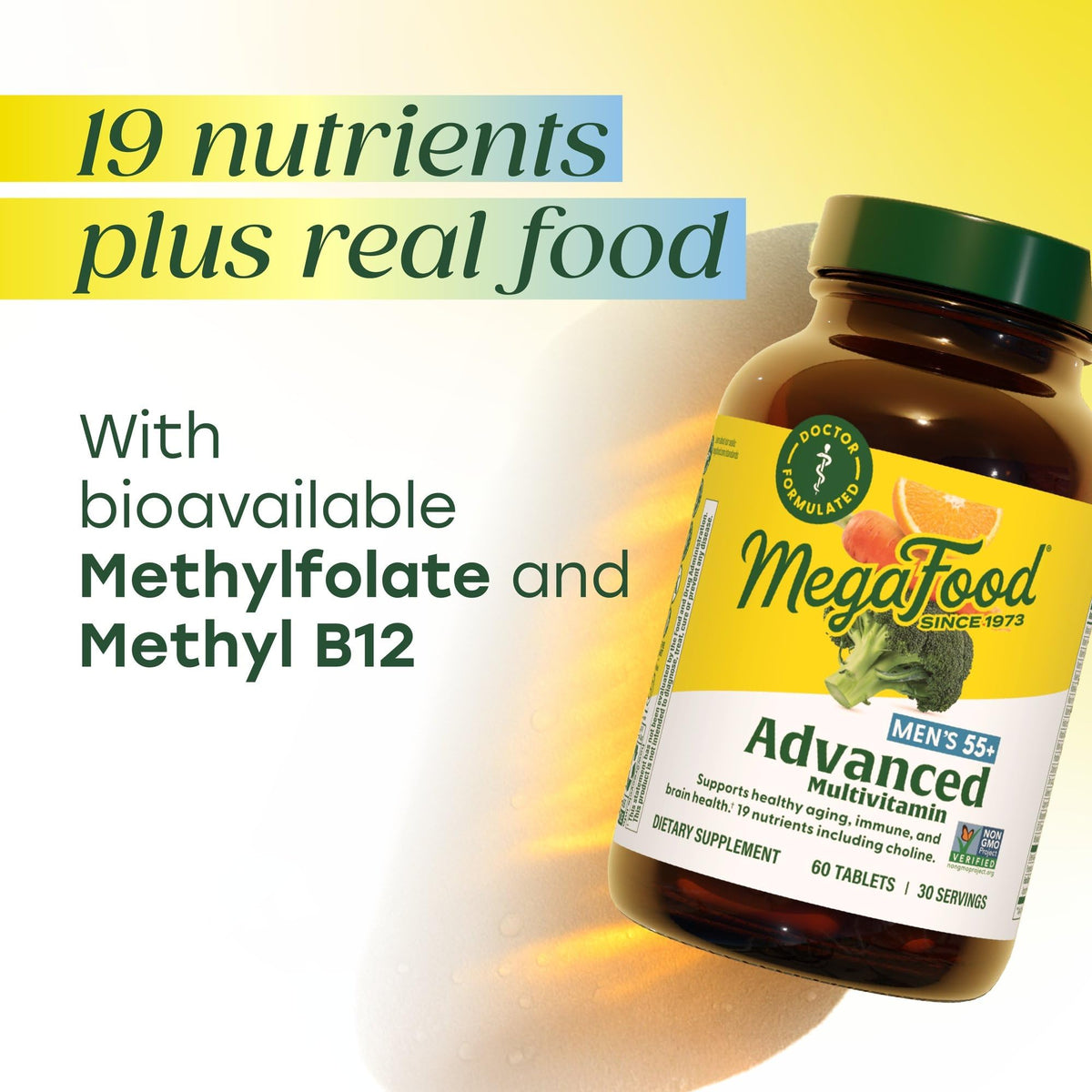 MegaFood Advanced Multivitamin for Men 55+, Mens Multivitamins 50 Plus, Methylated B12, Methyl folate, Choline, Vitamin D, Brain & Muscle Health, Immune Support, Vegetarian - 120 Tablets (60 Servings) - dailyvitalstore