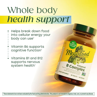 MegaFood Balanced B Complex - Vitamin B Complex for Women & Men - Vitamin B6, B12, Folate, Biotin - Cellular Energy Metabolism - dailyvitalstore