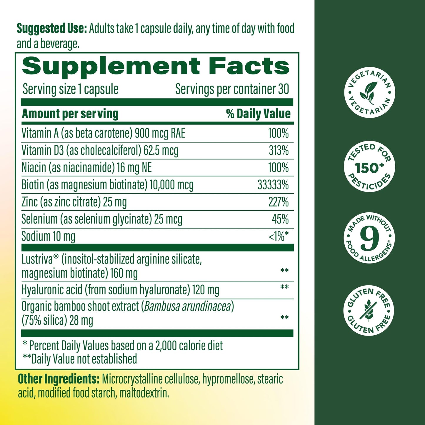 MegaFood Hair Growth – Clinically Studied Lustriva & Hyaluronic Acid - Biotin 10000mcg, Thicker & Fuller Existing Hair Growth Vitamins - 30 Vegetarian Capsules, 30 Servings - dailyvitalstore