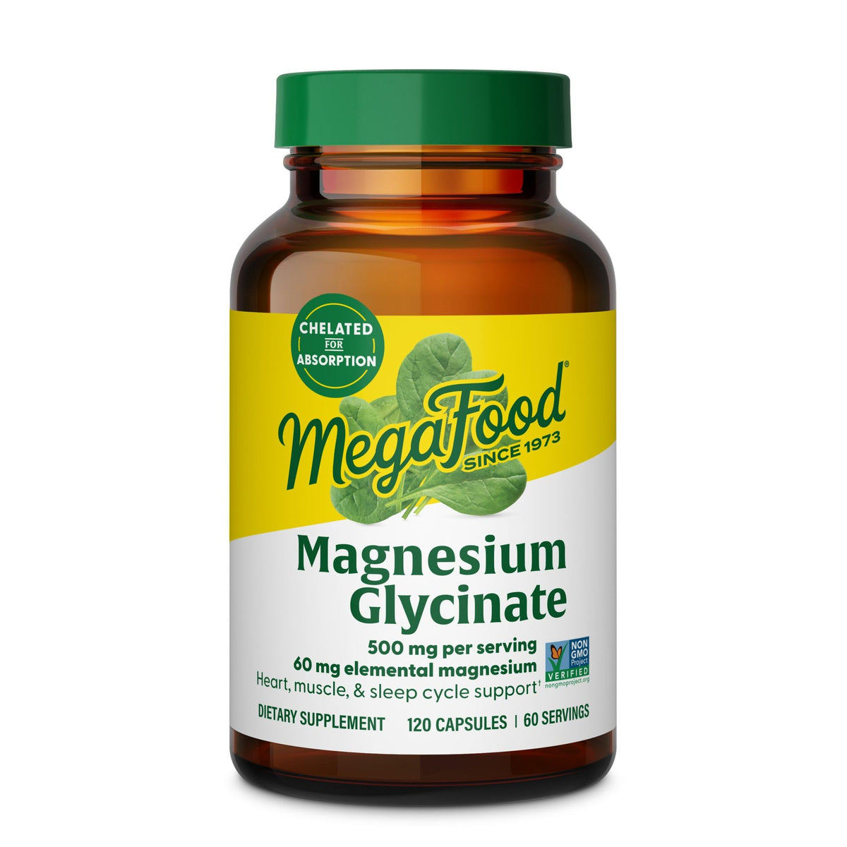 MegaFood Magnesium Glycinate 500mg - Chelated Magnesium Supplement - 60mg Elemental Magnesium - Gentle on the Stomach - Supports Normal Sleep Cycle & Healthy Stress Response - 120 Capsules 60 Servings - dailyvitalstore