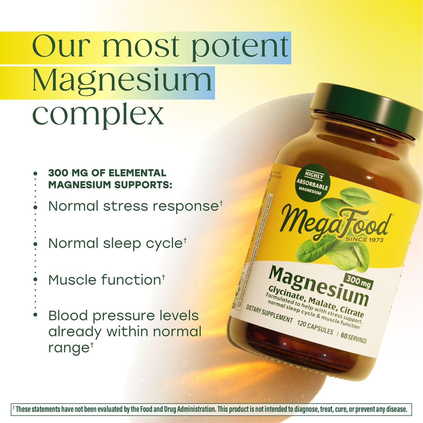 MegaFood Magnesium Glycinate, Citrate & Malate 300mg Supplement - Highly Absorbable Blend to Support Heart, Nerve Health & Relaxation, - dailyvitalstore