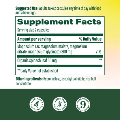 MegaFood Magnesium Glycinate, Citrate & Malate 300mg Supplement - Highly Absorbable Blend to Support Heart, Nerve Health & Relaxation, - dailyvitalstore