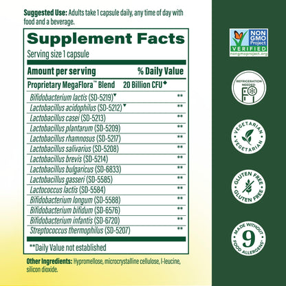 MegaFood MegaFlora Probiotic - Probiotics for Women Digestive Health - Immune Support Supplement - 20 Billion CFU - 14 Strains - Non-GMO - dailyvitalstore