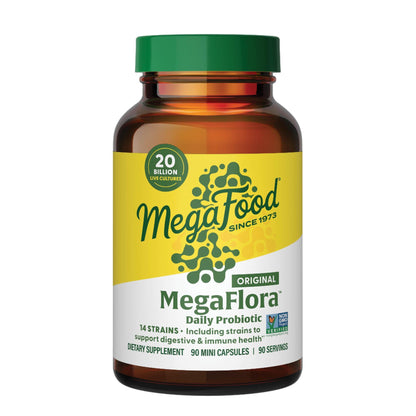 MegaFood MegaFlora Probiotic - Probiotics for Women Digestive Health - Immune Support Supplement - 20 Billion CFU - 14 Strains - Non-GMO - dailyvitalstore