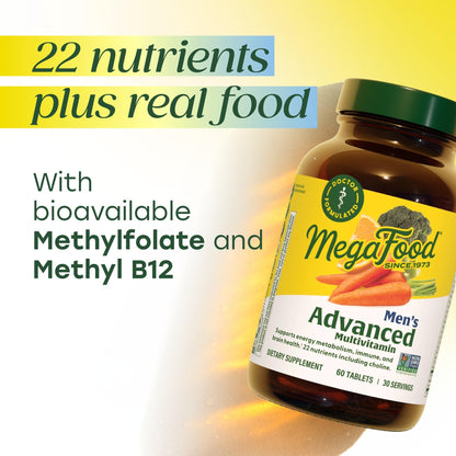 MegaFood Men's Advanced Multivitamin for Men - Doctor -Formulated - Choline, Vitamin B12, Vitamin D, Vitamin C & Zinc - Brain Health & Immune Support - dailyvitalstore