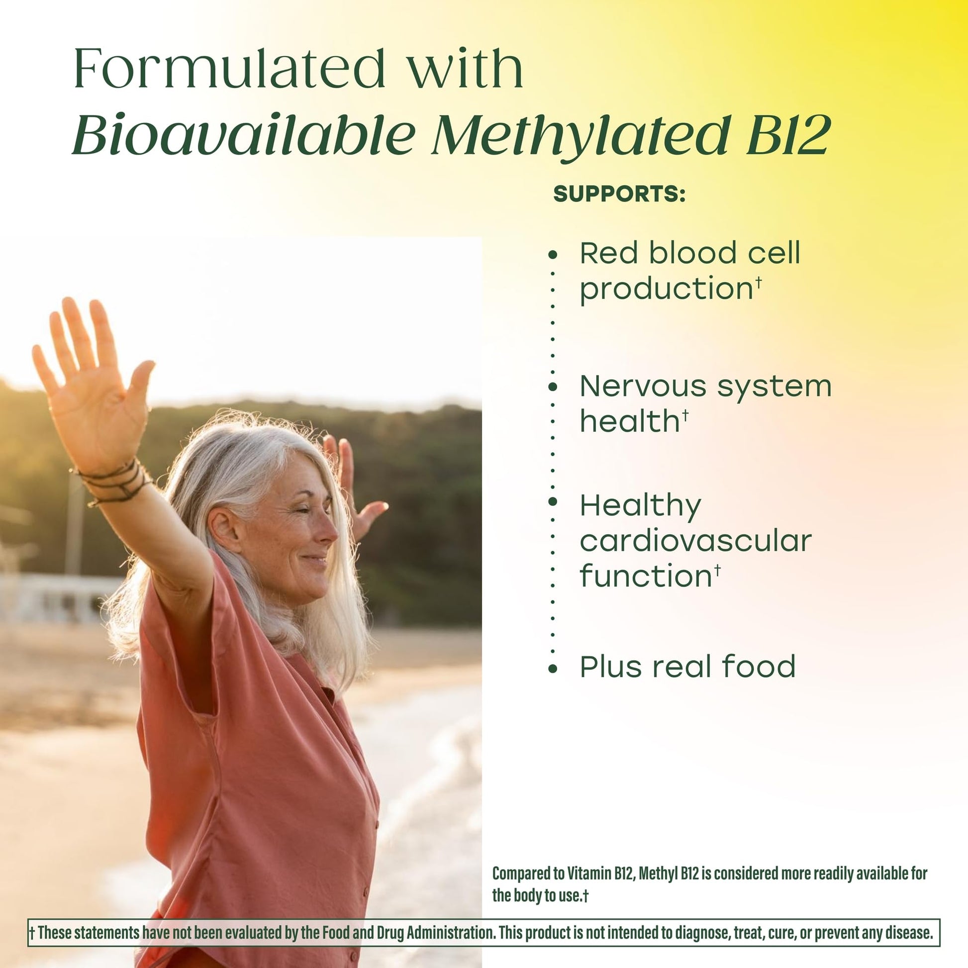MegaFood Methyl B12 - Vegan - Includes Methyl Folate, Vitamin B12 & B6 - Supports Cellular Energy Production, Nervous System Health - dailyvitalstore
