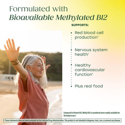 MegaFood Methyl B12 - Vegan - Includes Methyl Folate, Vitamin B12 & B6 - Supports Cellular Energy Production, Nervous System Health - dailyvitalstore