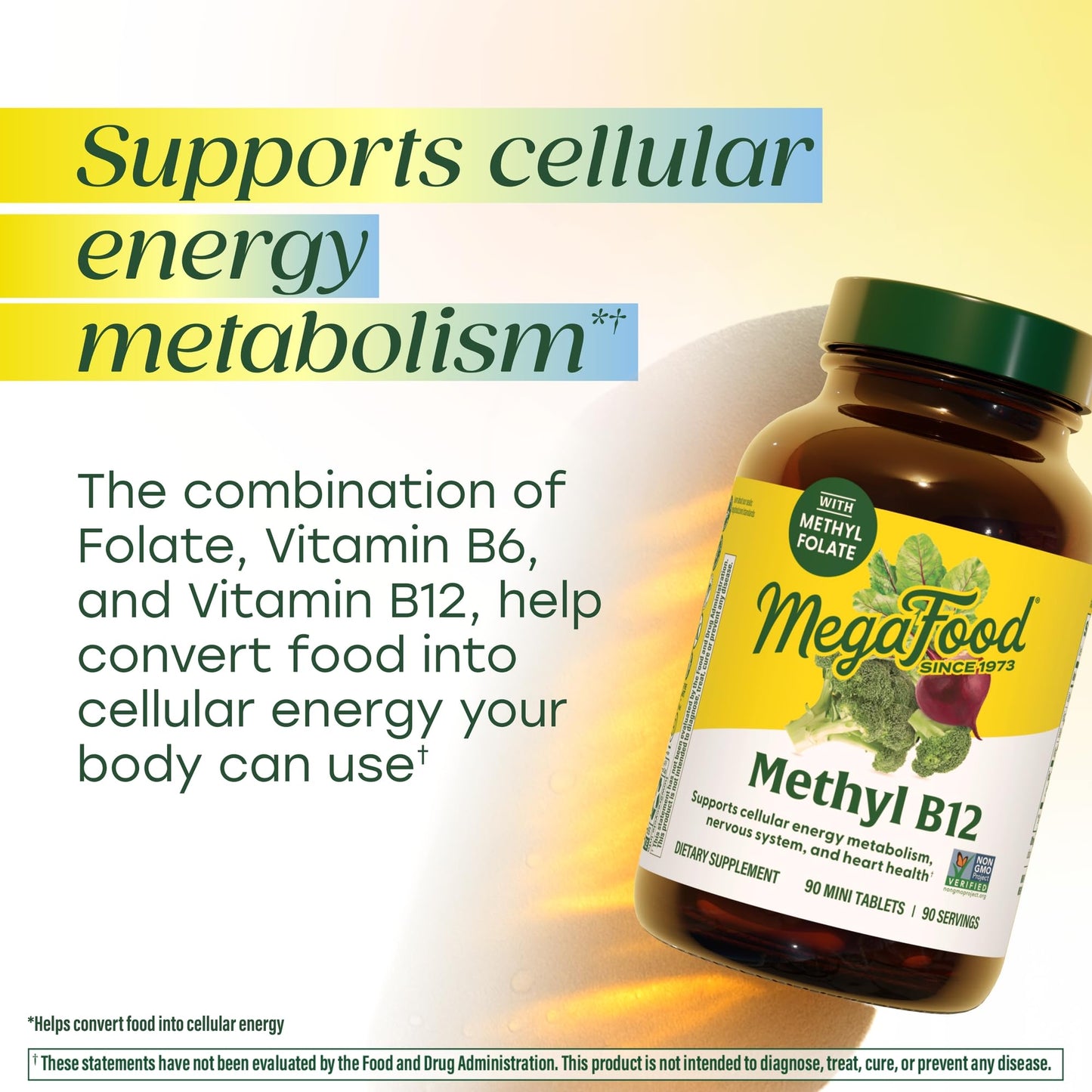 MegaFood Methyl B12 - Vegan - Includes Methyl Folate, Vitamin B12 & B6 - Supports Cellular Energy Production, Nervous System Health - dailyvitalstore