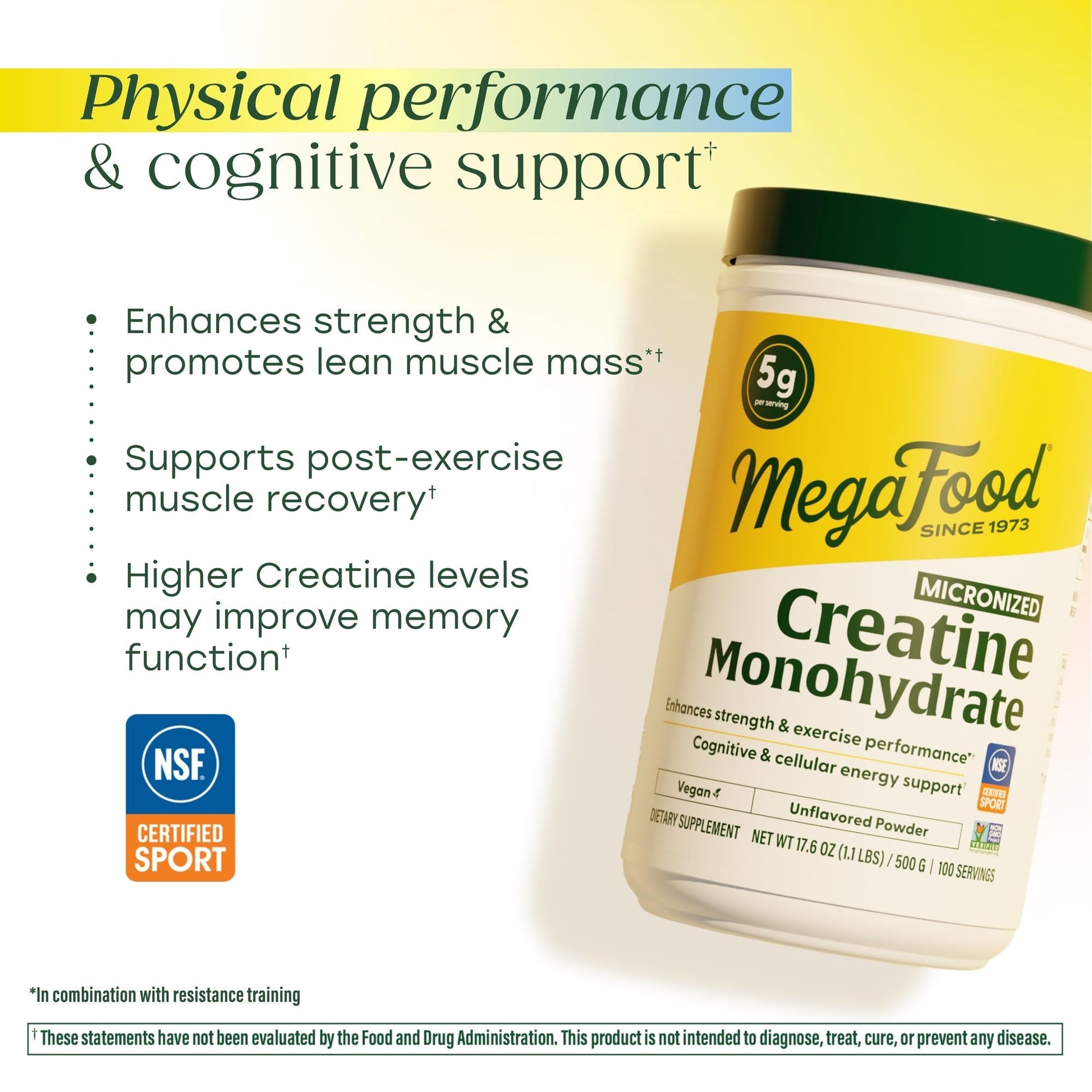 MegaFood Micronized Creatine Monohydrate Powder - Unflavored Post & Pre Workout Powder for Men & Women - Cognitive & Exercise Performance Support - dailyvitalstore
