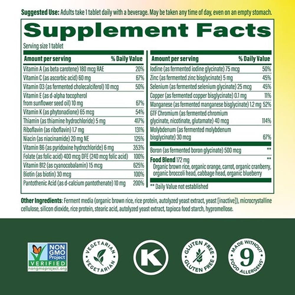 MegaFood One Daily Iron Free Multivitamin - Multivitamin for Women and Men - with Real Food - Immune Support Supplement - Bone Health - Energy Metabolism - Vegetarian; Non-GMO; No Iron - 60 Tablets - dailyvitalstore