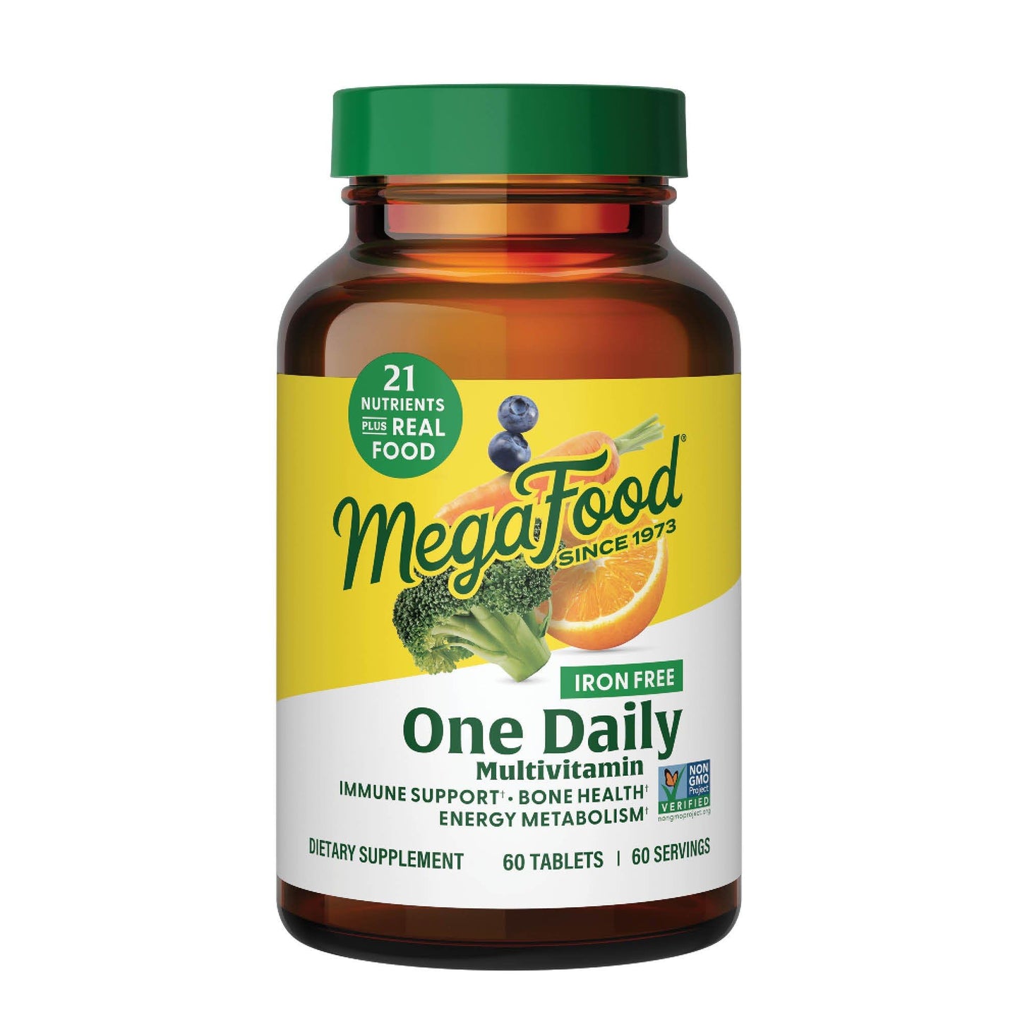 MegaFood One Daily Iron Free Multivitamin - Multivitamin for Women and Men - with Real Food - Immune Support Supplement - Bone Health - Energy Metabolism - Vegetarian; Non-GMO; No Iron - 60 Tablets - dailyvitalstore