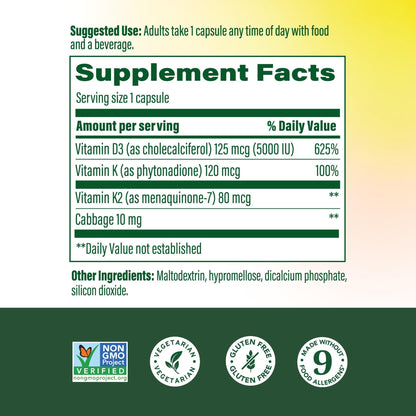 MegaFood Vitamin D3 5000 IU (125 mcg) - Vegetarian Supplements with Vitamin D3 K2 - Supports Bones, Teeth, Muscles & Immune Health - Certified Non-GMO - 120 Mini Capsules, 120 Servings - dailyvitalstore