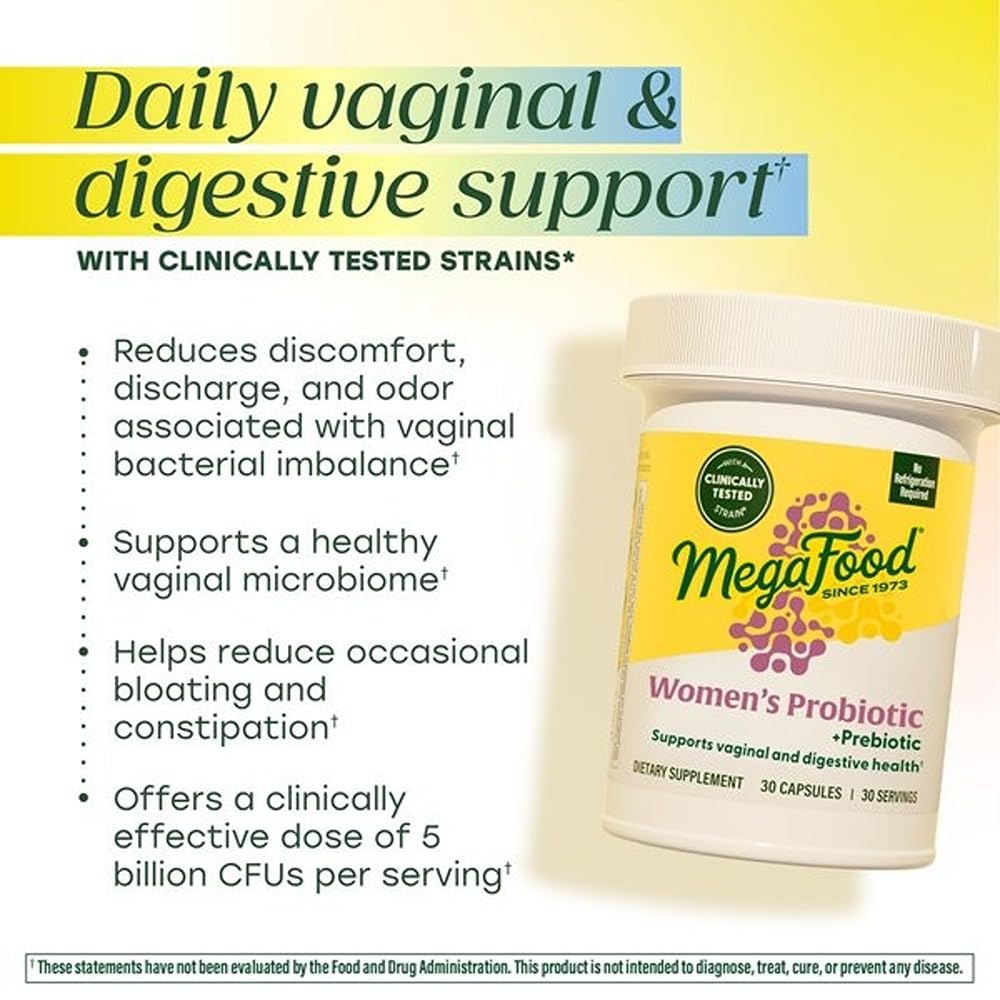 MegaFood Womens Probiotic + Prebiotic - Gluten-Free Prebiotics and Probiotics for Women, Supports Digestive Health & Regularity, Vaginal Probiotics - dailyvitalstore