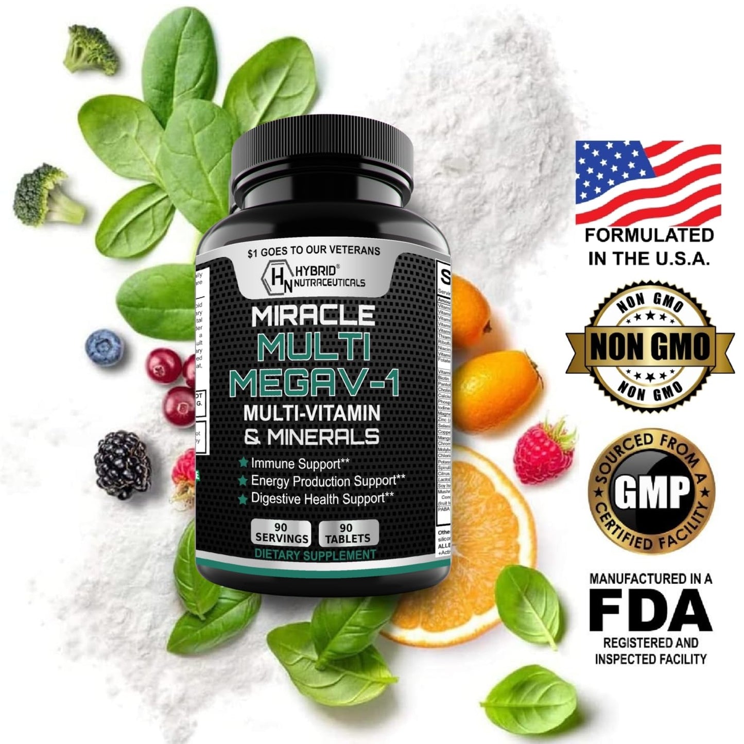 MEGAV-1 Multi-Vitamin, Superfood & Minerals - Daily Multivitamin with Probiotics, Digestive Enzyme, Mushroom Complex for Heart Health, Immune Support, Energy & Stamina - 90 Tablets - dailyvitalstore