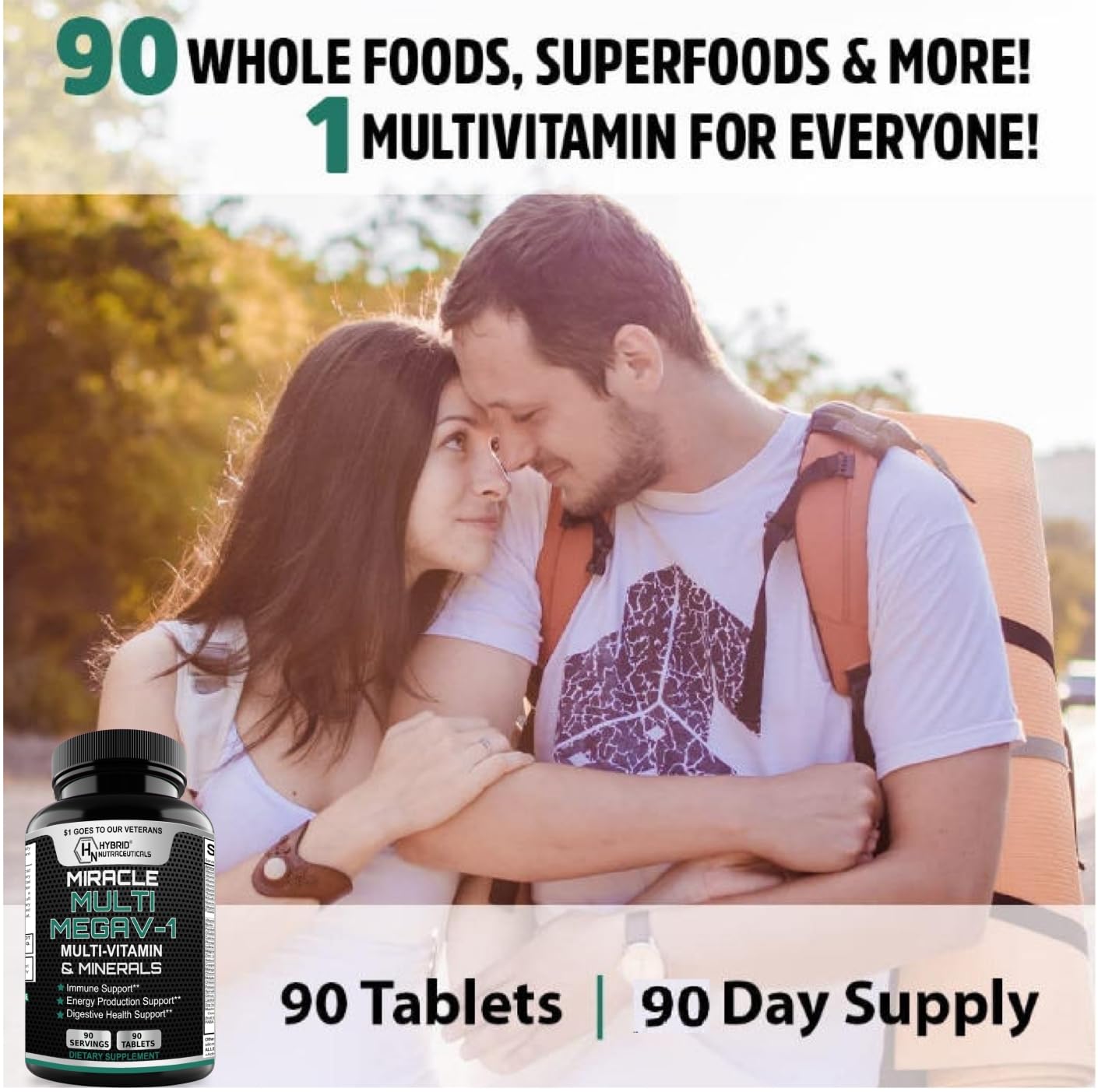 MEGAV-1 Multi-Vitamin, Superfood & Minerals - Daily Multivitamin with Probiotics, Digestive Enzyme, Mushroom Complex for Heart Health, Immune Support, Energy & Stamina - 90 Tablets - dailyvitalstore