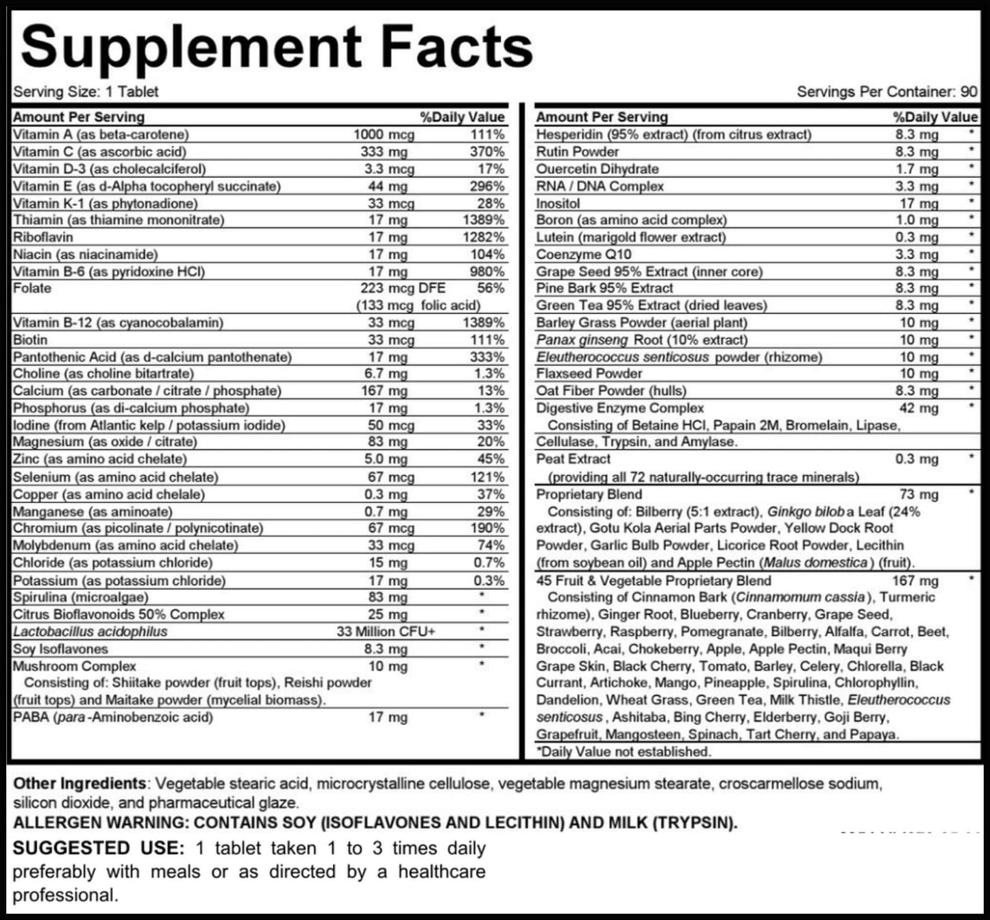 MEGAV-1 Multi-Vitamin, Superfood & Minerals - Daily Multivitamin with Probiotics, Digestive Enzyme, Mushroom Complex for Heart Health, Immune Support, Energy & Stamina - 90 Tablets - dailyvitalstore