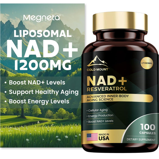 MEGNETA Liposomal NAD+ Supplement 1200mg with Trans Resveratrol - Boost NAD+ Levels, Energy & Anti-Aging Support - Vegan, 100 Capsules - dailyvitalstore