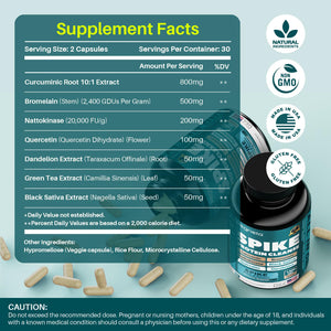 MEGNETA Spike Support - Nattokinase 20,000 FU/g, Bromelain 500mg & Curcumin 800mg – Triple-Action Enzyme Complex with Quercetin & Dandelion – Cardiovascular, Circulatory, Antioxidant & Immune Support - dailyvitalstore