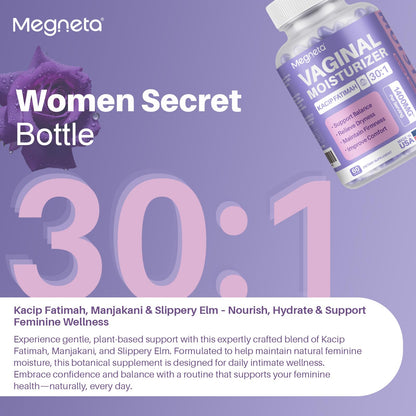 MEGNETA Vaginal Moisturizer, Kacip Fatimah 1,000mg & Manjakni 200mg for Female Health, Slippery Elm for Women, Vegan, 120 Capsules - dailyvitalstore