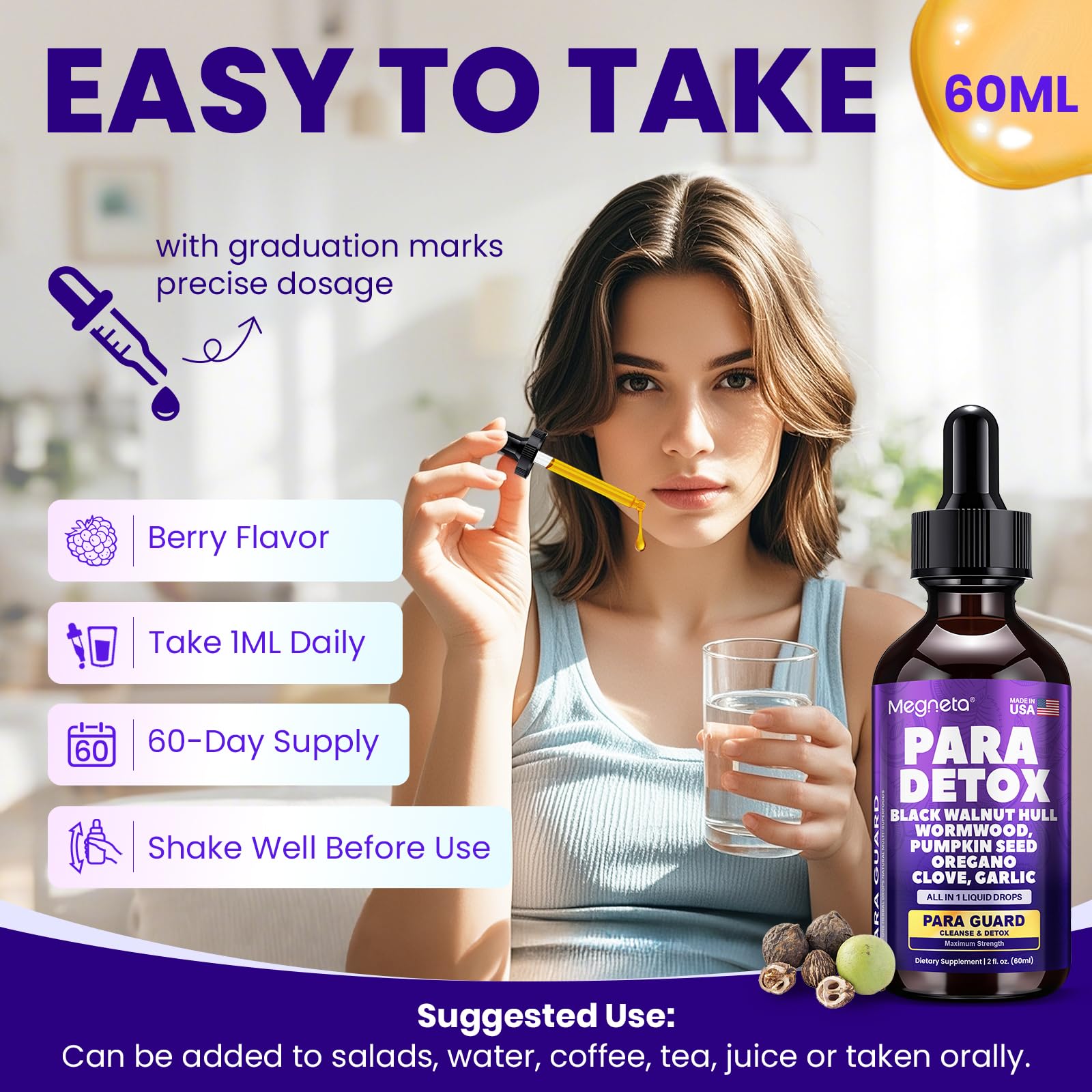 MEGNETA Wormwood Black Walnut Clove Cleanse for Humans- Herbal Gut Cleanse & Digestive Support with Garlic, - dailyvitalstore