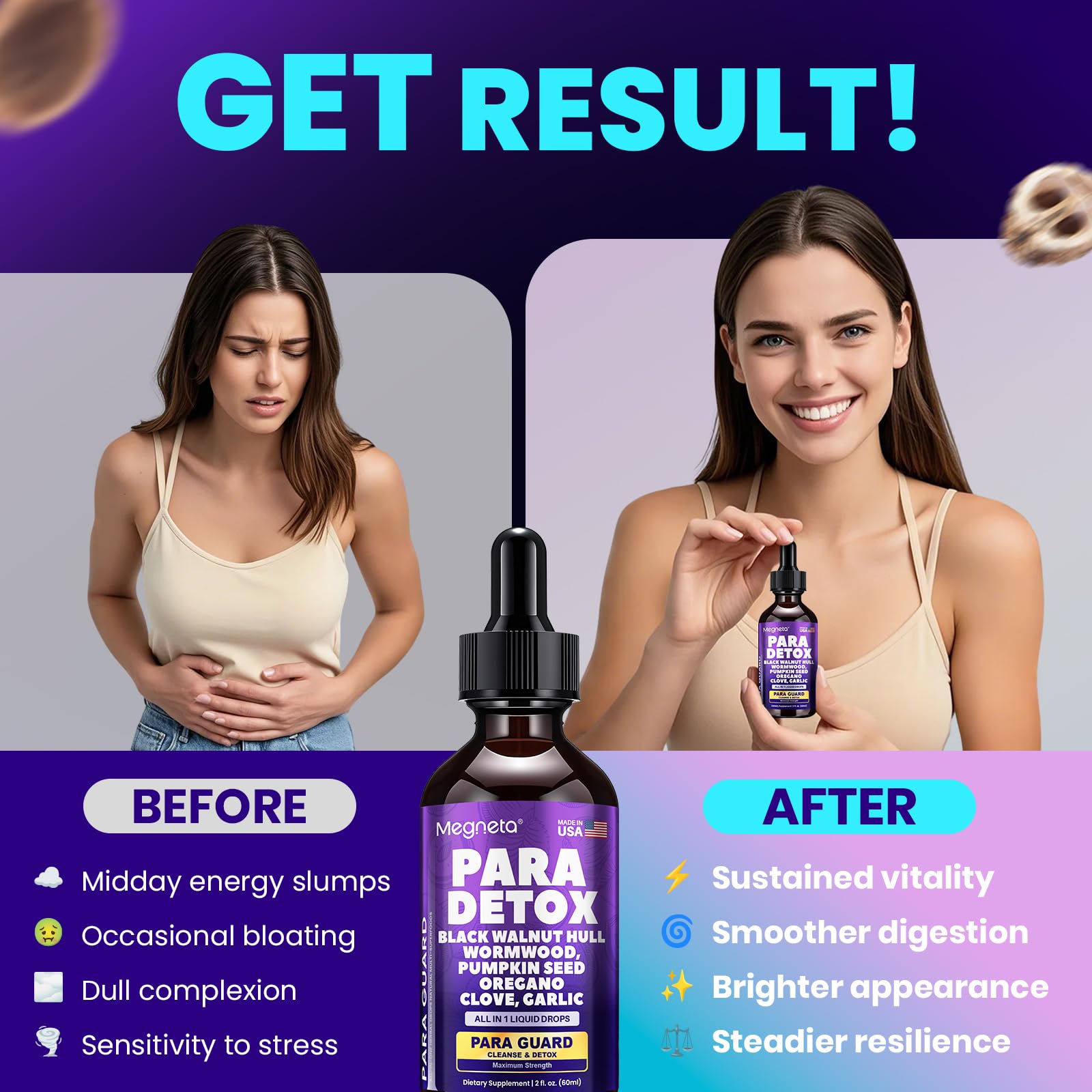 MEGNETA Wormwood Black Walnut Clove Cleanse for Humans- Herbal Gut Cleanse & Digestive Support with Garlic, - dailyvitalstore