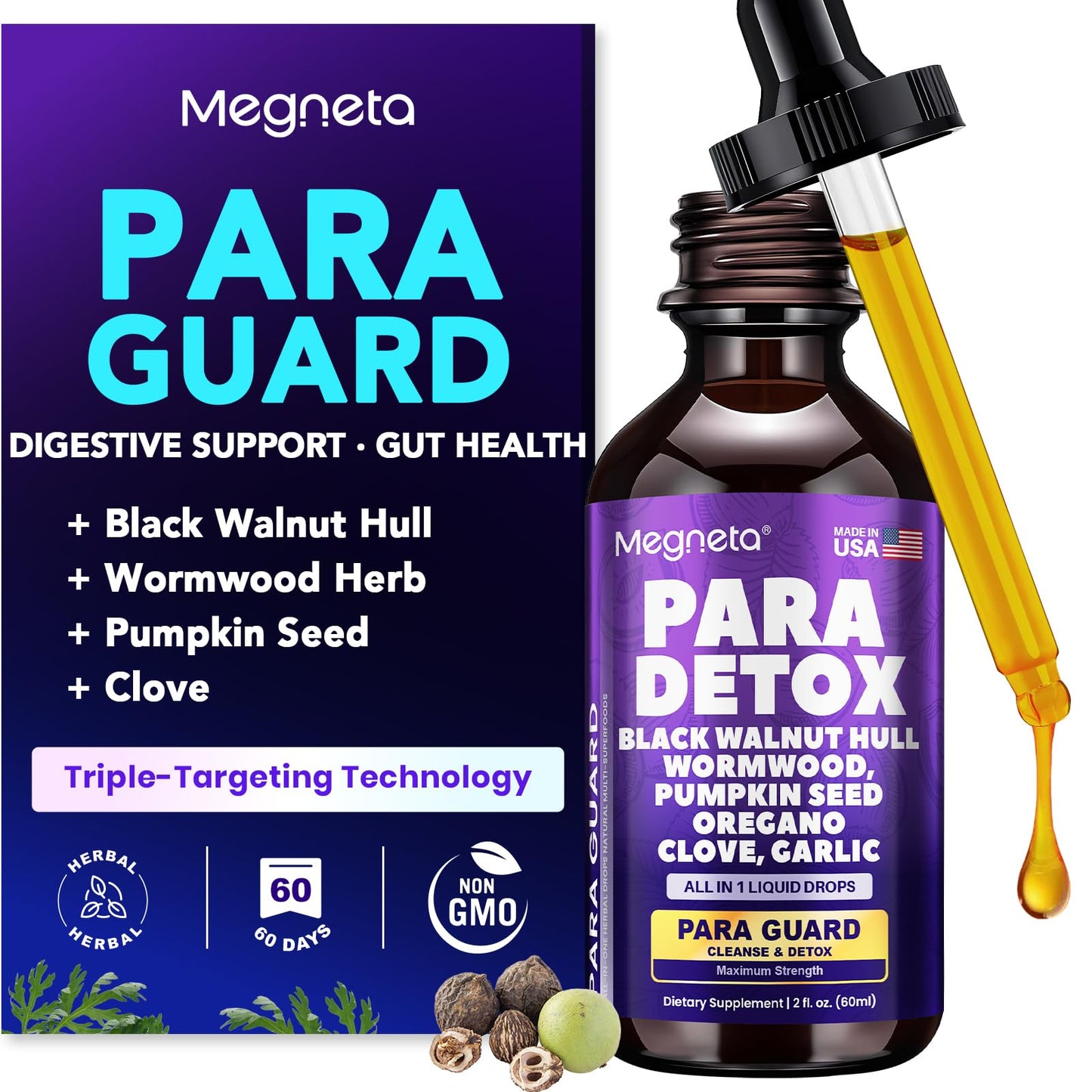 MEGNETA Wormwood Black Walnut Clove Cleanse for Humans- Herbal Gut Cleanse & Digestive Support with Garlic, - dailyvitalstore