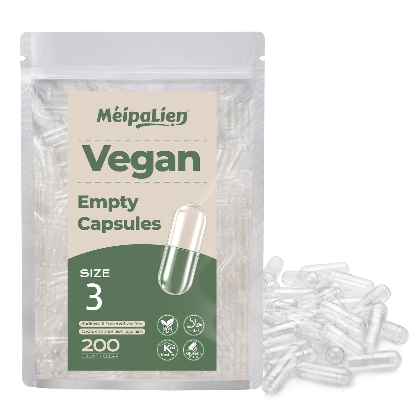 MéipaLien HPMC Empty Capsules Size 3-200 Clear Count Pill Capsules Empty - Plant-Based Cellulose | Vegetarian, Halal, Non-GMO | for DIY Supplement & Herbal Filling - dailyvitalstore