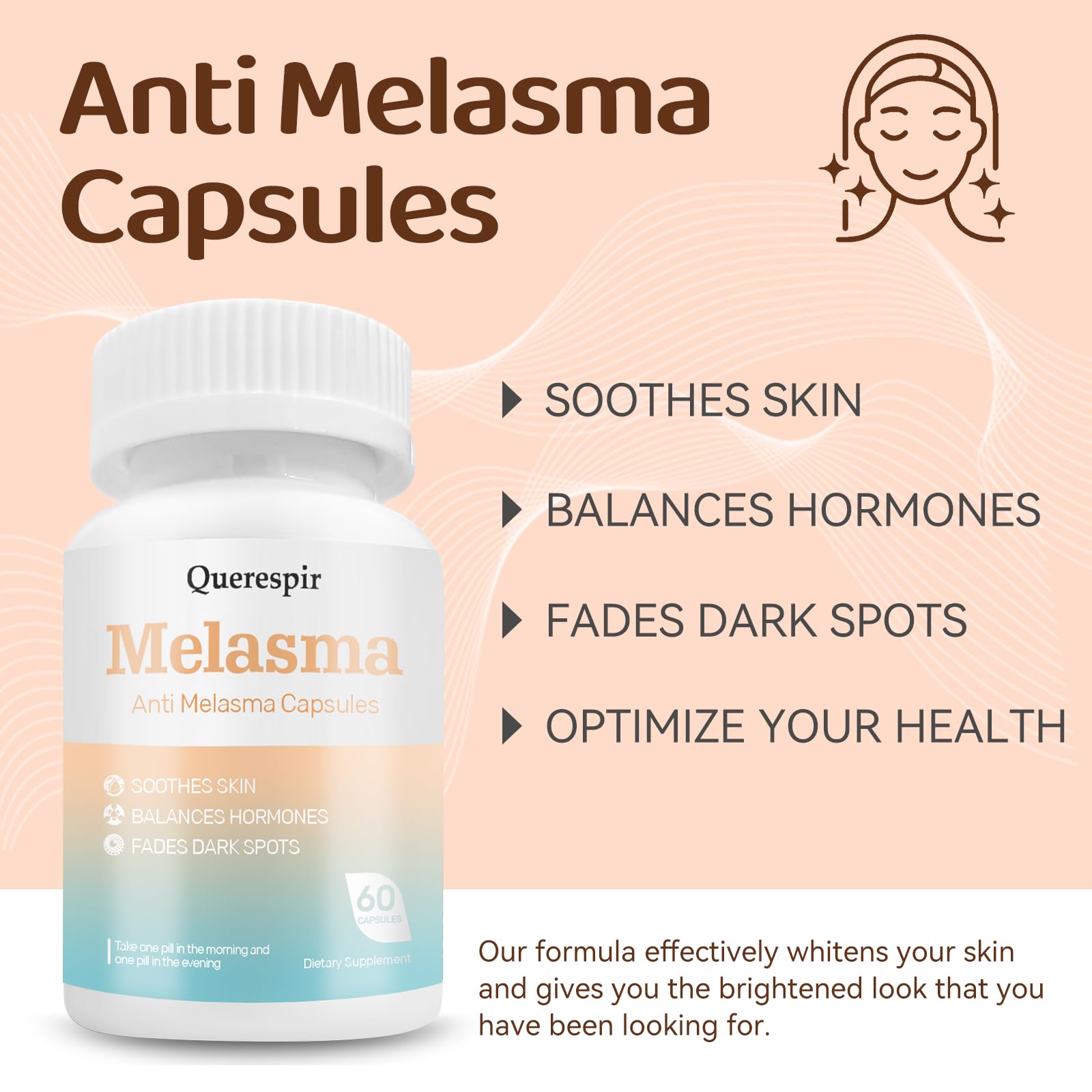 Melanina Anti-Melasma Capsule, Melasma Dark Spot Remover, Melanin Supplement, Spots Remover for Face & Body, Vitamin C & Turmeric Extract, Brightens & Even Skin Tone - 60 Capsules - dailyvitalstore