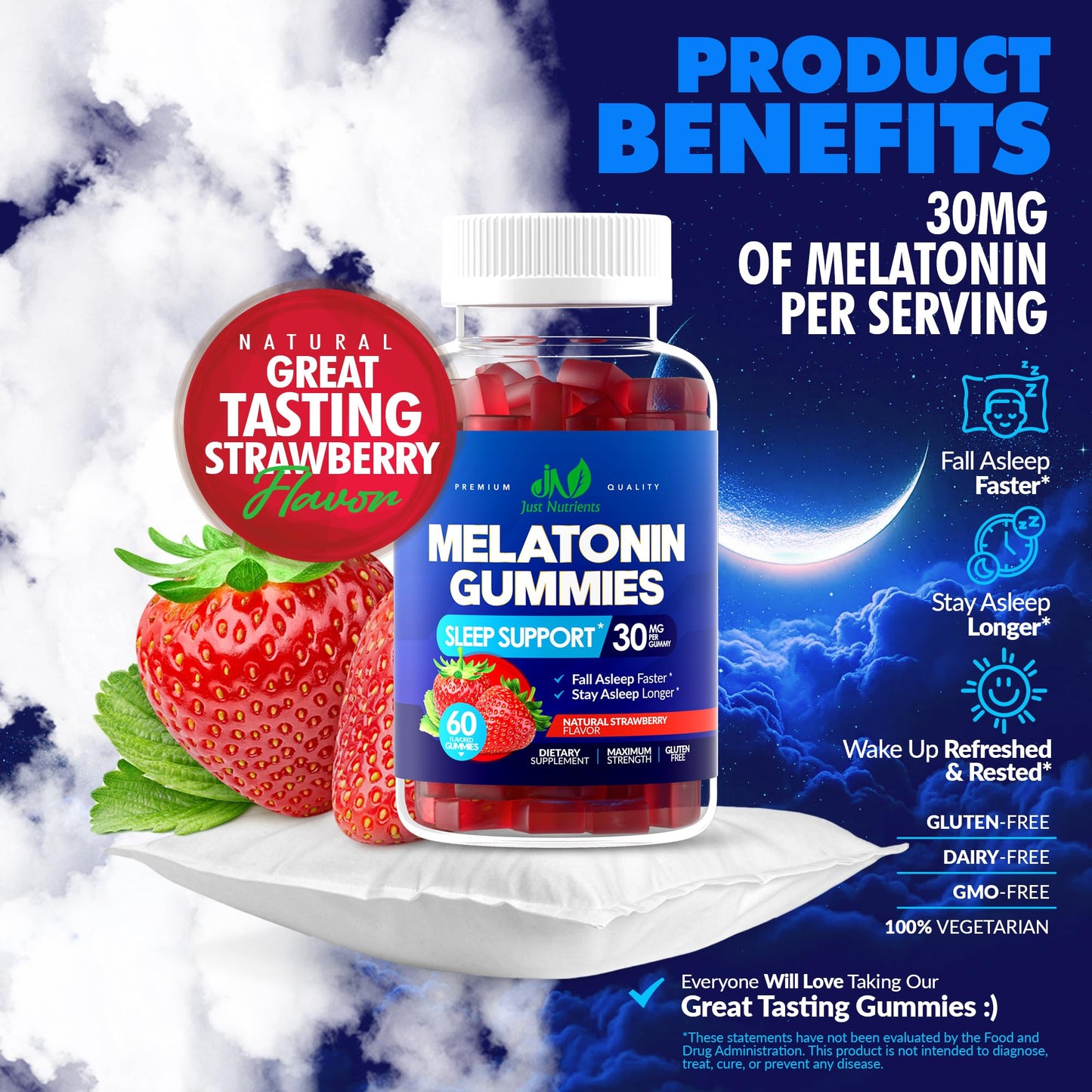 Melatonin 30mg Gummies for Adults (60 Servings) - Maximum Strength Sleep Support with 30mg of Melatonin Per Gummy - Gluten-Free, Sugar-Free, Non-GMO, 100% Vegetarian, - dailyvitalstore