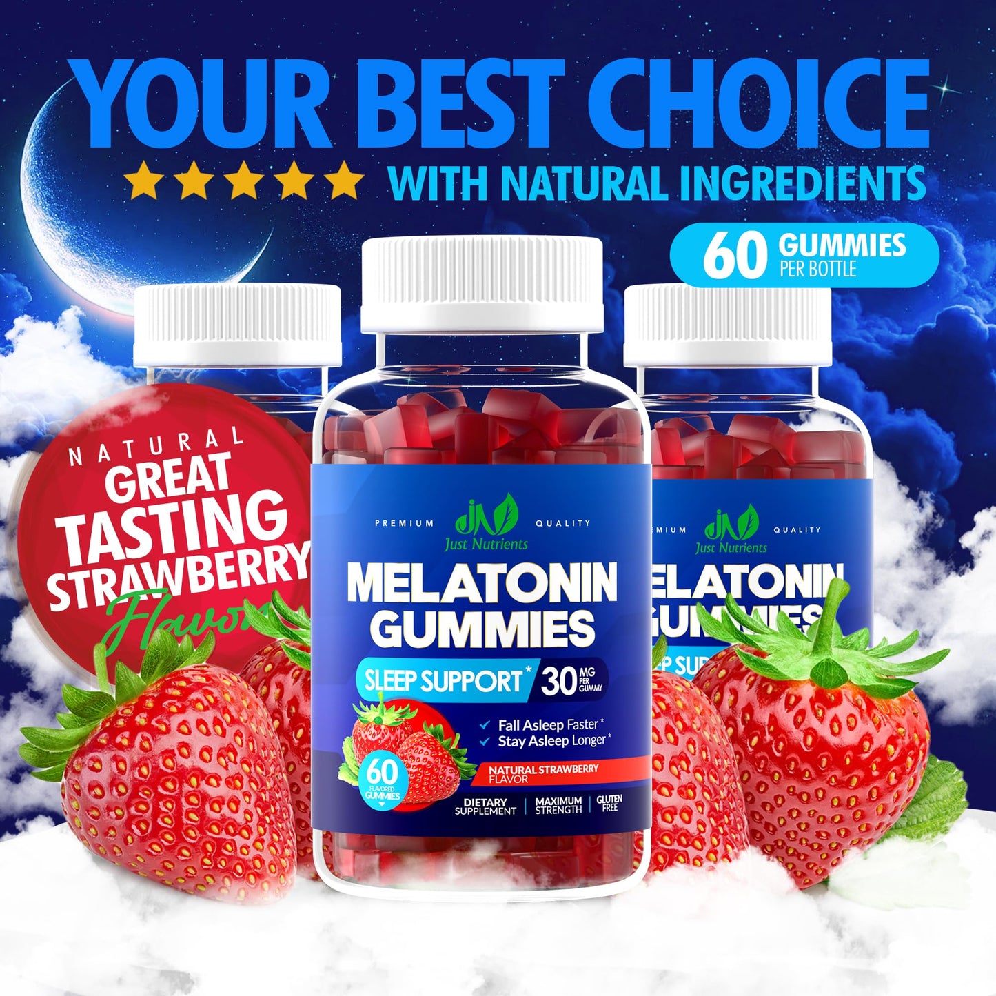 Melatonin 30mg Gummies for Adults (60 Servings) - Maximum Strength Sleep Support with 30mg of Melatonin Per Gummy - Gluten-Free, Sugar-Free, Non-GMO, 100% Vegetarian, - dailyvitalstore