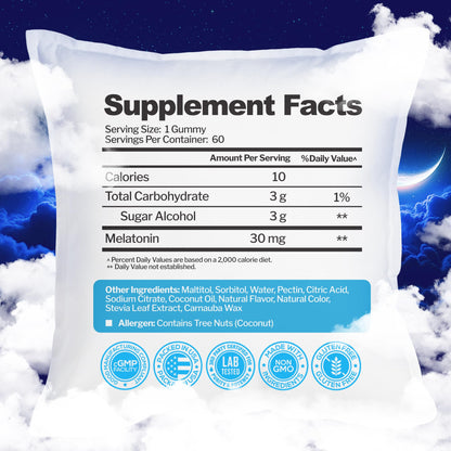 Melatonin 30mg Gummies for Adults (60 Servings) - Maximum Strength Sleep Support with 30mg of Melatonin Per Gummy - Gluten-Free, Sugar-Free, Non-GMO, 100% Vegetarian, - dailyvitalstore
