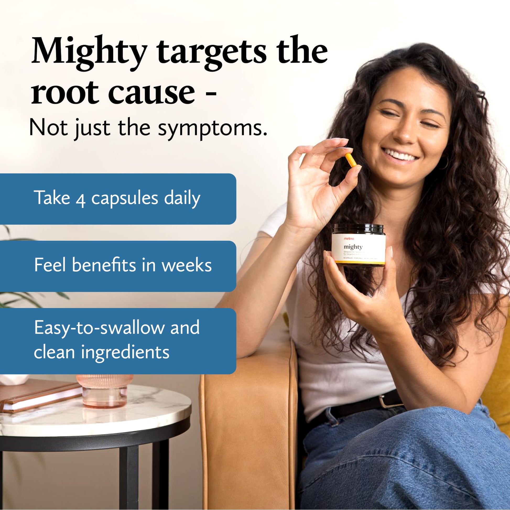 Melina Mighty Natural Migraine Relief Supplement - Magnesium, B2 Riboflavin 400mg, Feverfew, CoQ-10, ALCAR to Strengthen Migraine and Headache Prevention - 15 Servings (60 Caps) - dailyvitalstore