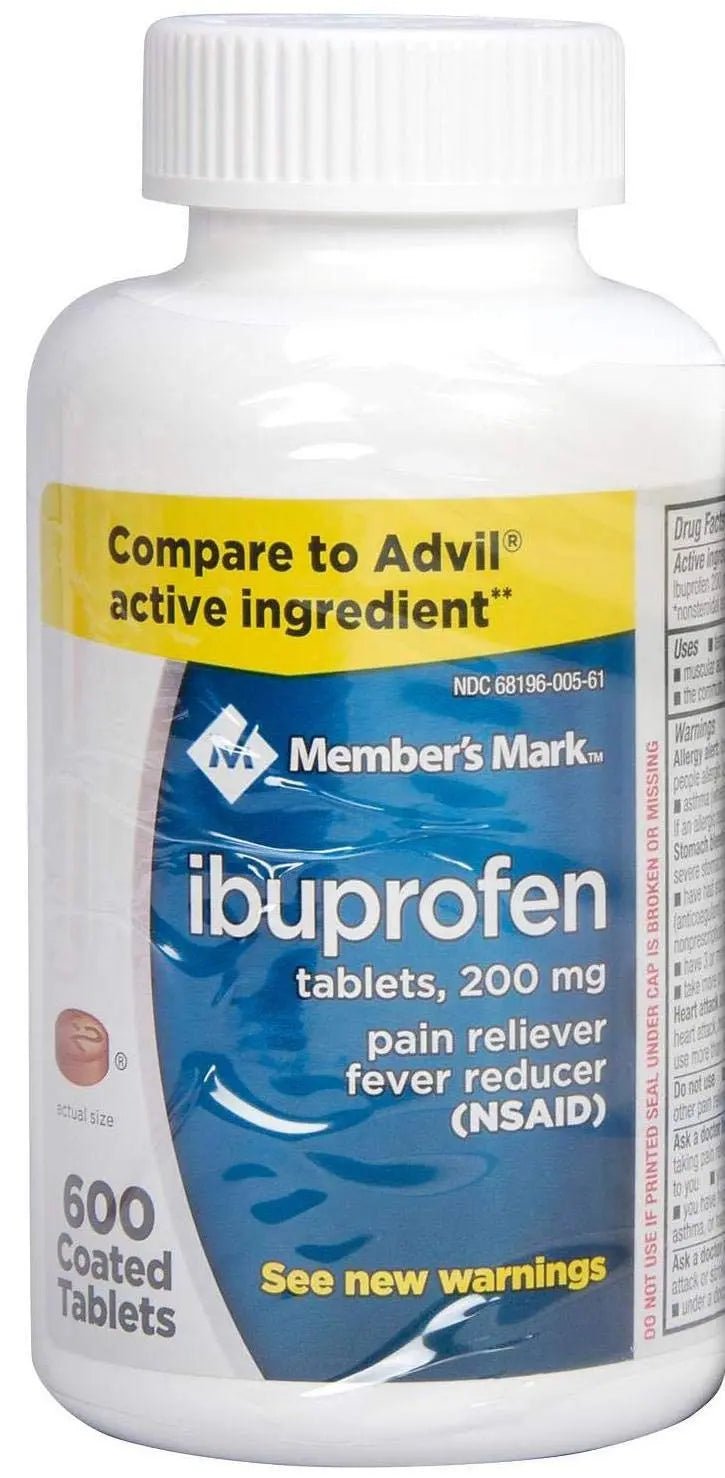 Member's Mark Ibuprofen Coated Tablets 200mg Pain Reliever Fever Reducer, 1 Bottle, 600 Tablets - dailyvitalstore