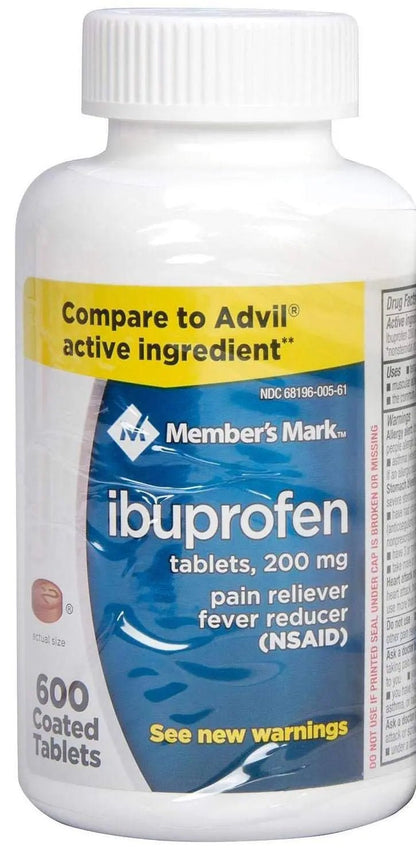 Member's Mark Ibuprofen Coated Tablets 200mg Pain Reliever Fever Reducer, 1 Bottle, 600 Tablets - dailyvitalstore