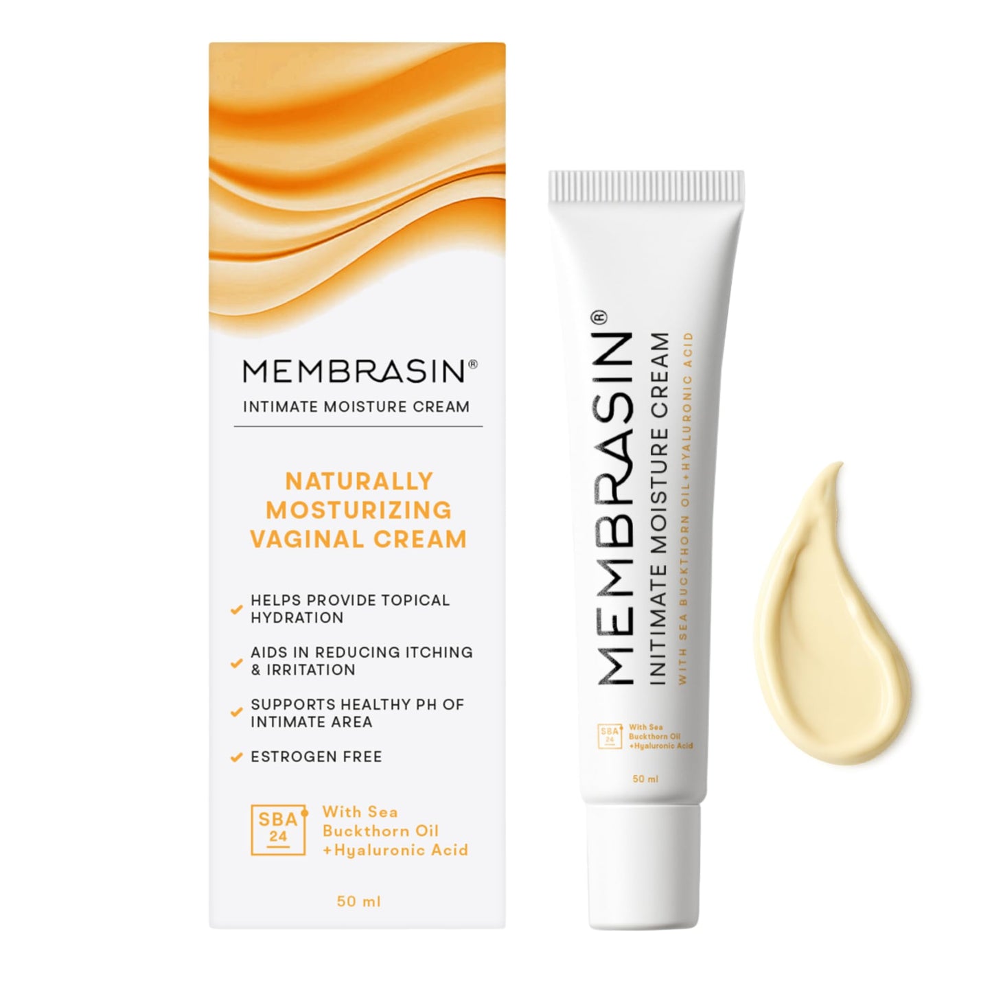 Membrasin Vaginal Moisture Cream with Hyaluronic Acid, Relieves Vaginal Dryness, Itching and Burning, Menopause Support, Hormone Free, Plant Based Formula with Omega 3 6 7 9 and Vitamin E, 50 ml - dailyvitalstore