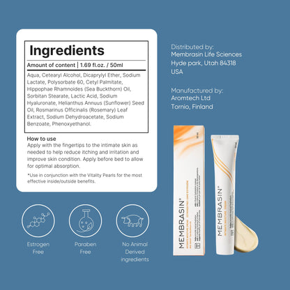 Membrasin Vaginal Moisture Cream with Hyaluronic Acid, Relieves Vaginal Dryness, Itching and Burning, Menopause Support, Hormone Free, Plant Based Formula with Omega 3 6 7 9 and Vitamin E, 50 ml - dailyvitalstore