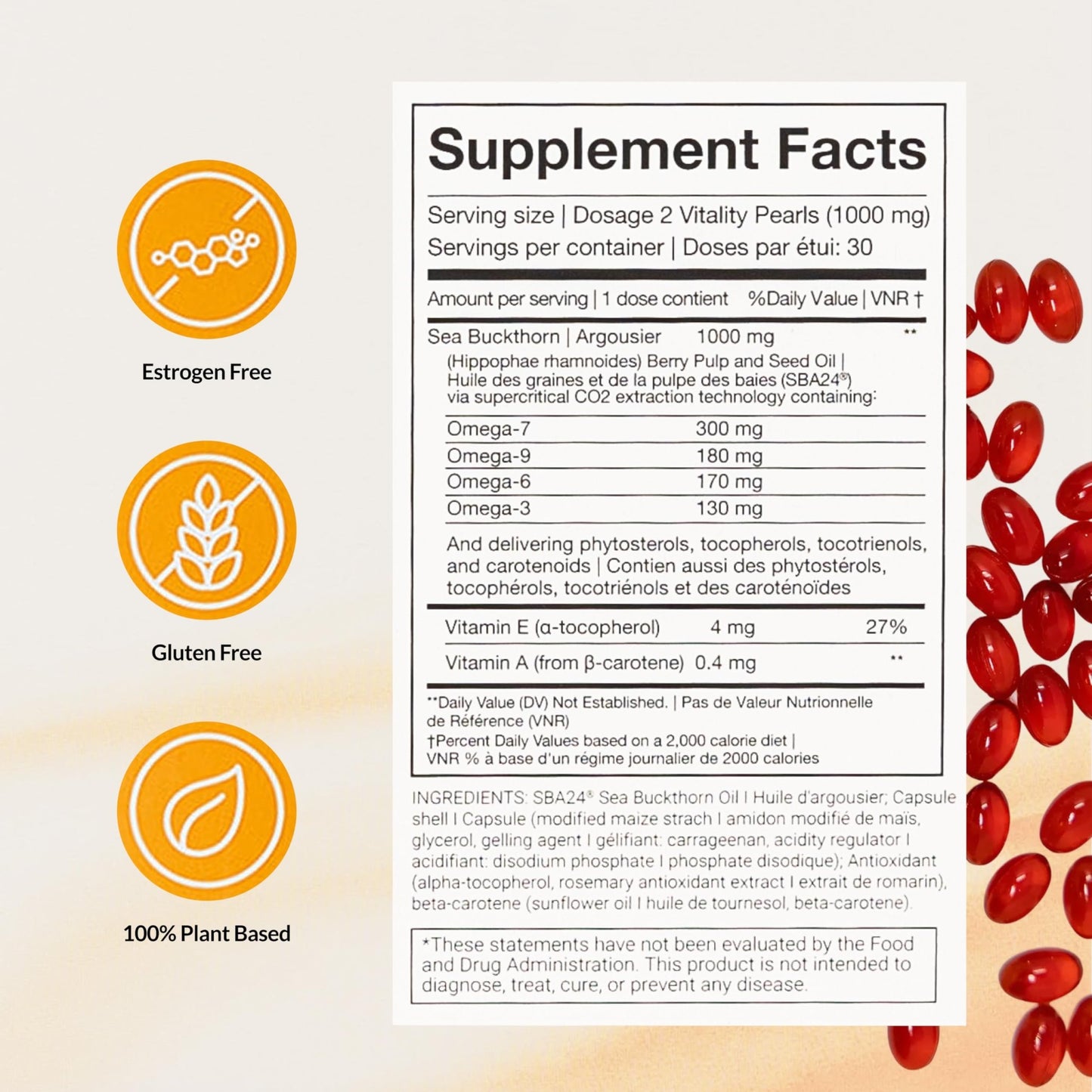 Membrasin Vaginal Moisture Support Vitality Pearls, Menopause Supplement for Vaginal Dryness & Itch, Estrogen-Free Supplement, 100% Natural Formula, Made with Sea Buckthorn Oil, 30 Oral Softgels - dailyvitalstore