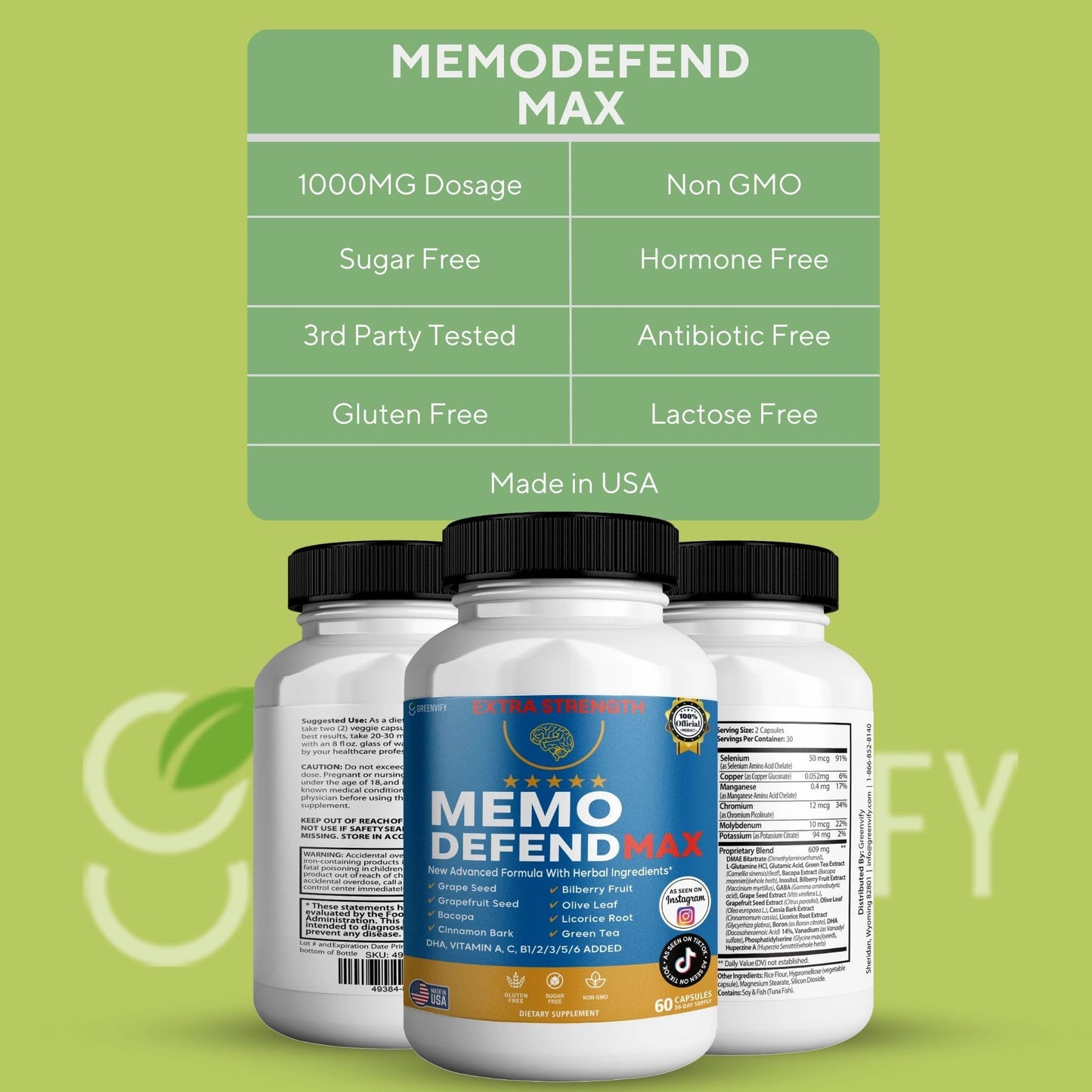 Memo Defend Max Memory Support Supplement, 60 Capsules, with Vitamins A C D E B Complex, DHA, Bacopa, Grapefruit Seed (1) - dailyvitalstore