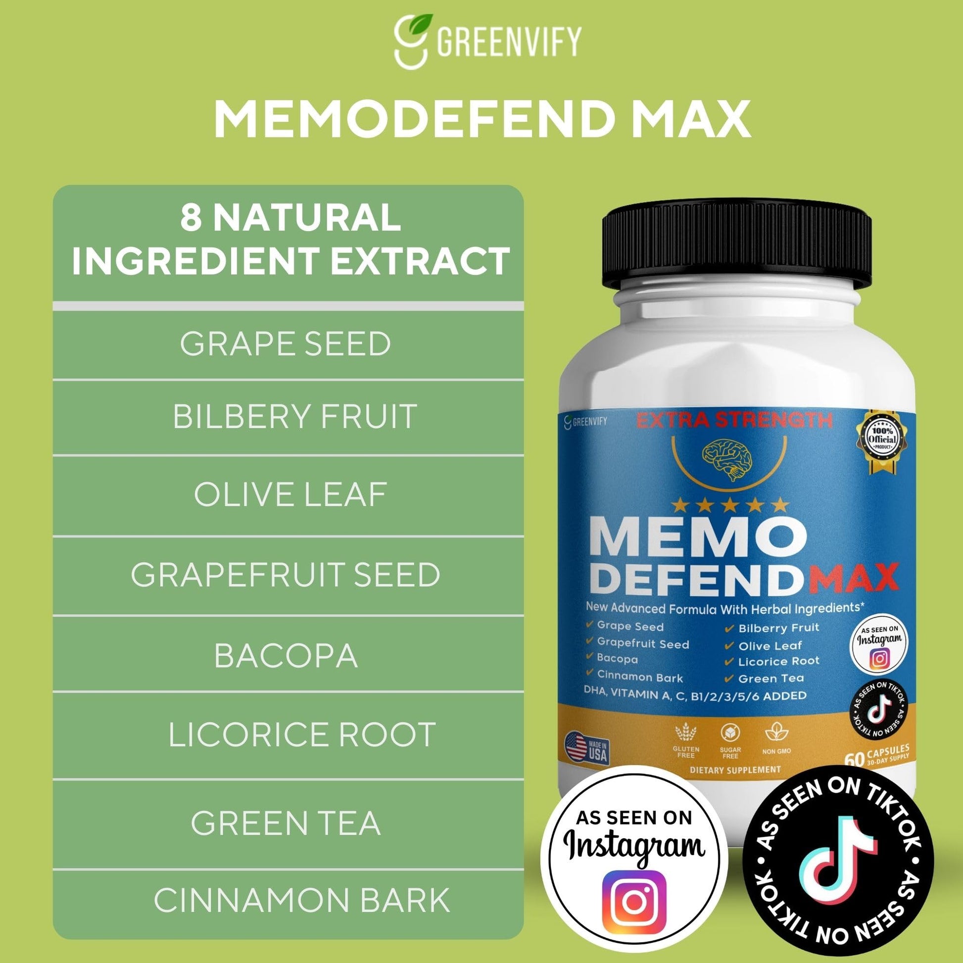 Memo Defend Max Memory Support Supplement, 60 Capsules, with Vitamins A C D E B Complex, DHA, Bacopa, Grapefruit Seed (1) - dailyvitalstore