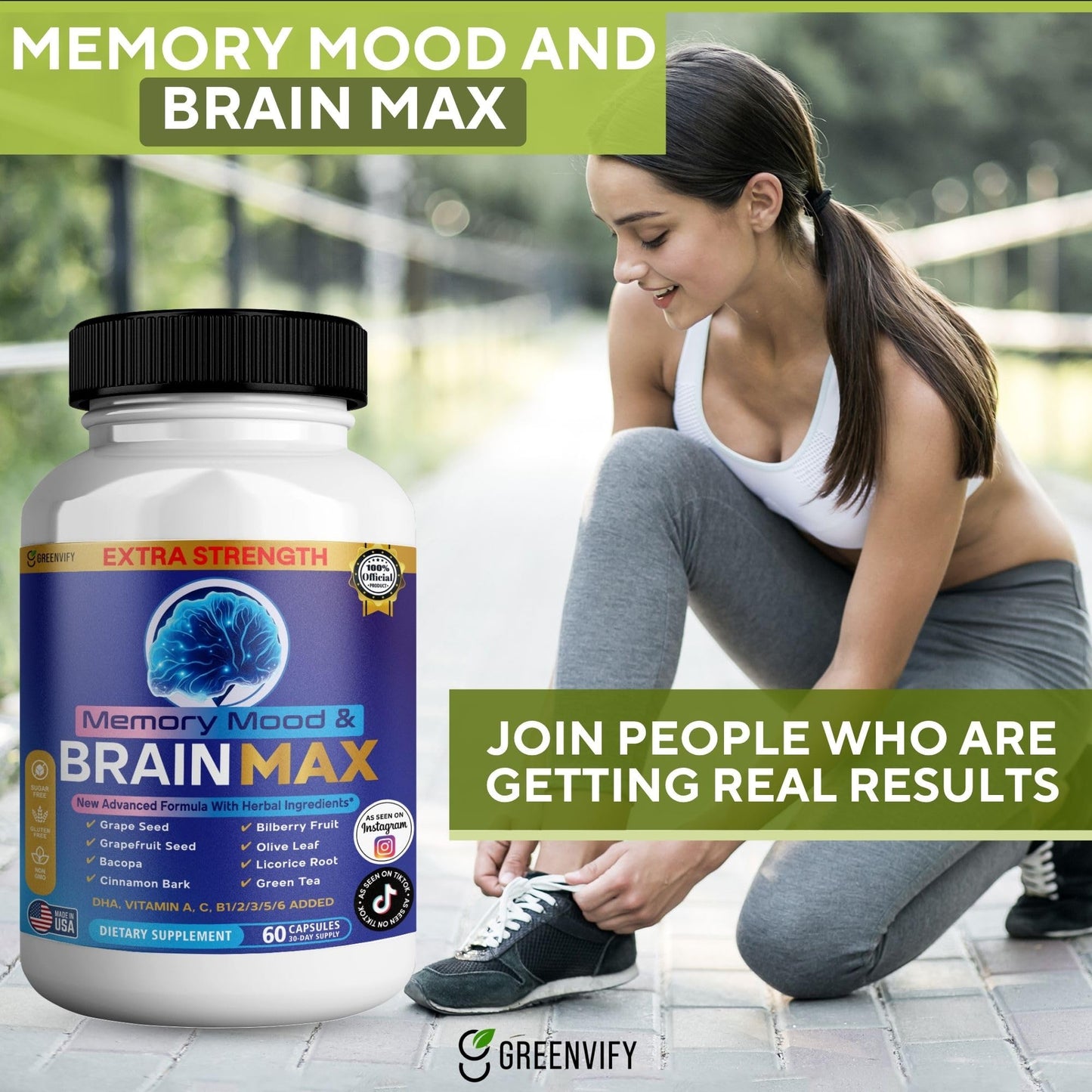 Memory, Mood & Brain Max Extra Strength Supplement with Herbal Ingredients, 60 Capsules, DHA, Vitamins, Bacopa, Green Tea (1) - dailyvitalstore