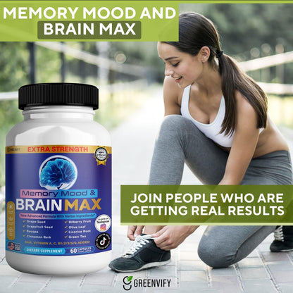 Memory, Mood & Brain Max Extra Strength Supplement with Herbal Ingredients, 60 Capsules, DHA, Vitamins, Bacopa, Green Tea (1) - dailyvitalstore