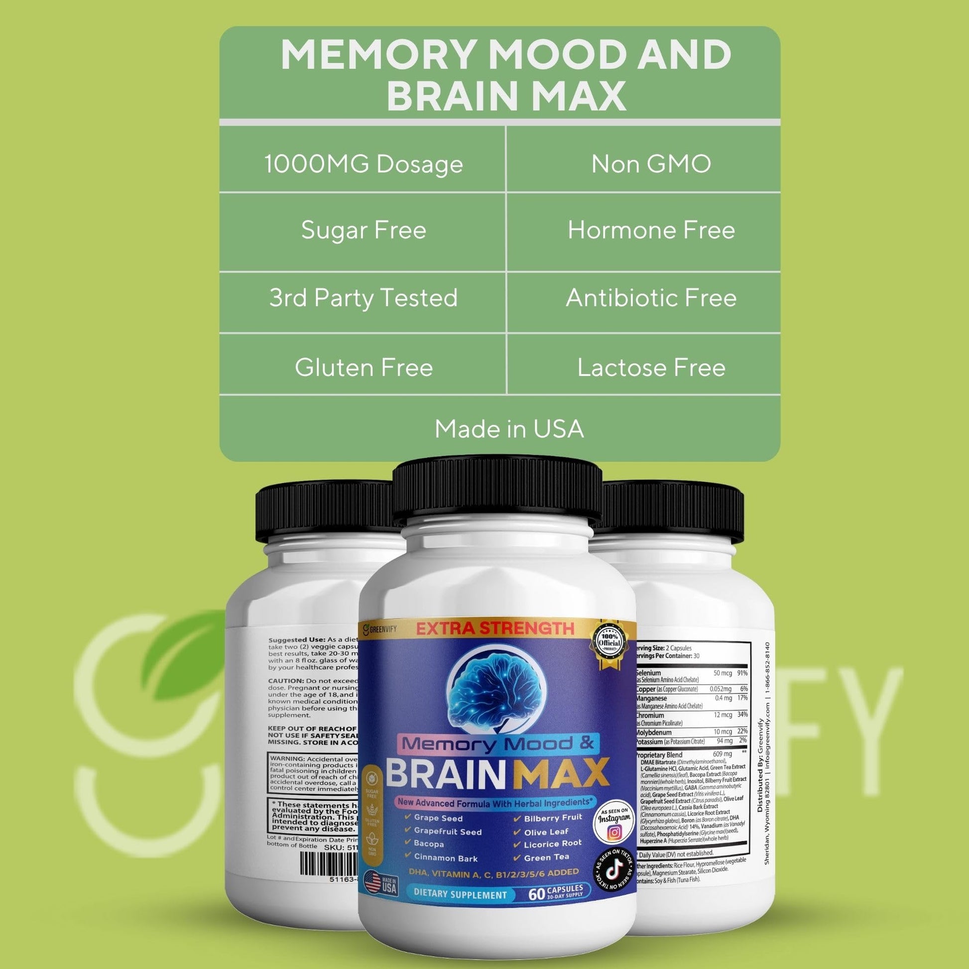 Memory, Mood & Brain Max Extra Strength Supplement with Herbal Ingredients, 60 Capsules, DHA, Vitamins, Bacopa, Green Tea (1) - dailyvitalstore