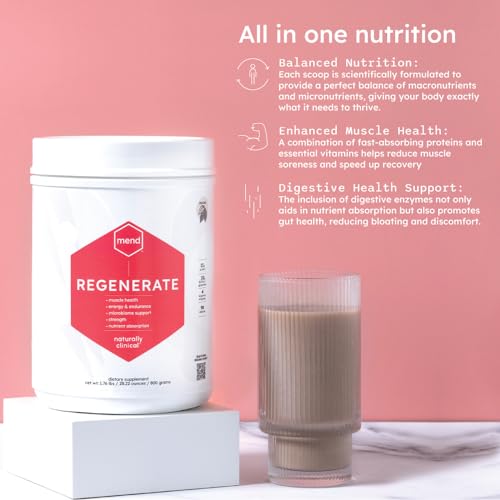 MEND Regenerate, Post Workout Recovery, Immune Support, and Sports Nutrition Supplement for Men and Women - Natural, Gluten Free, and Non-GMO - Cocoa Protein Powder, 20 Servings - dailyvitalstore