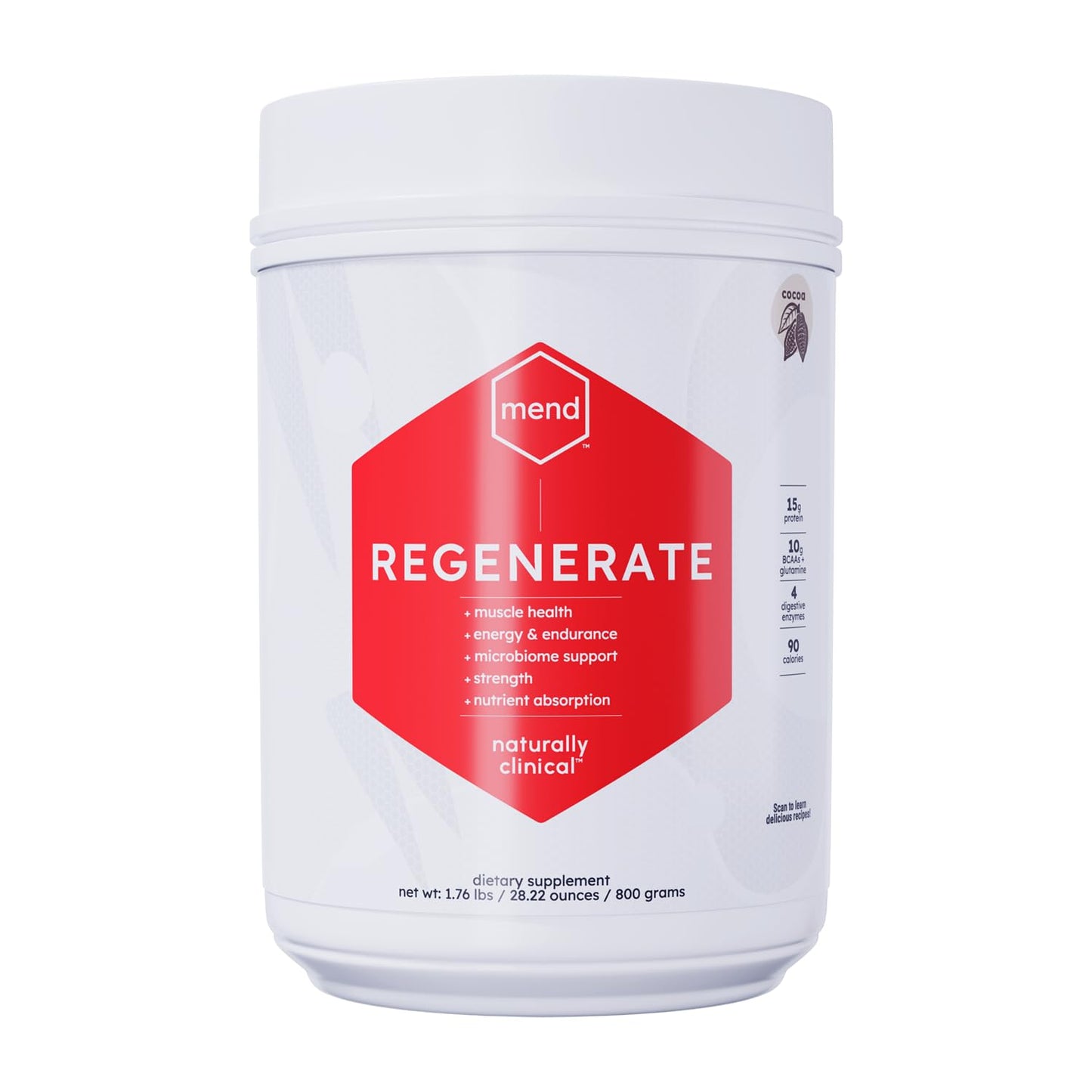 MEND Regenerate, Post Workout Recovery, Immune Support, and Sports Nutrition Supplement for Men and Women - Natural, Gluten Free, and Non-GMO - Cocoa Protein Powder, 20 Servings - dailyvitalstore
