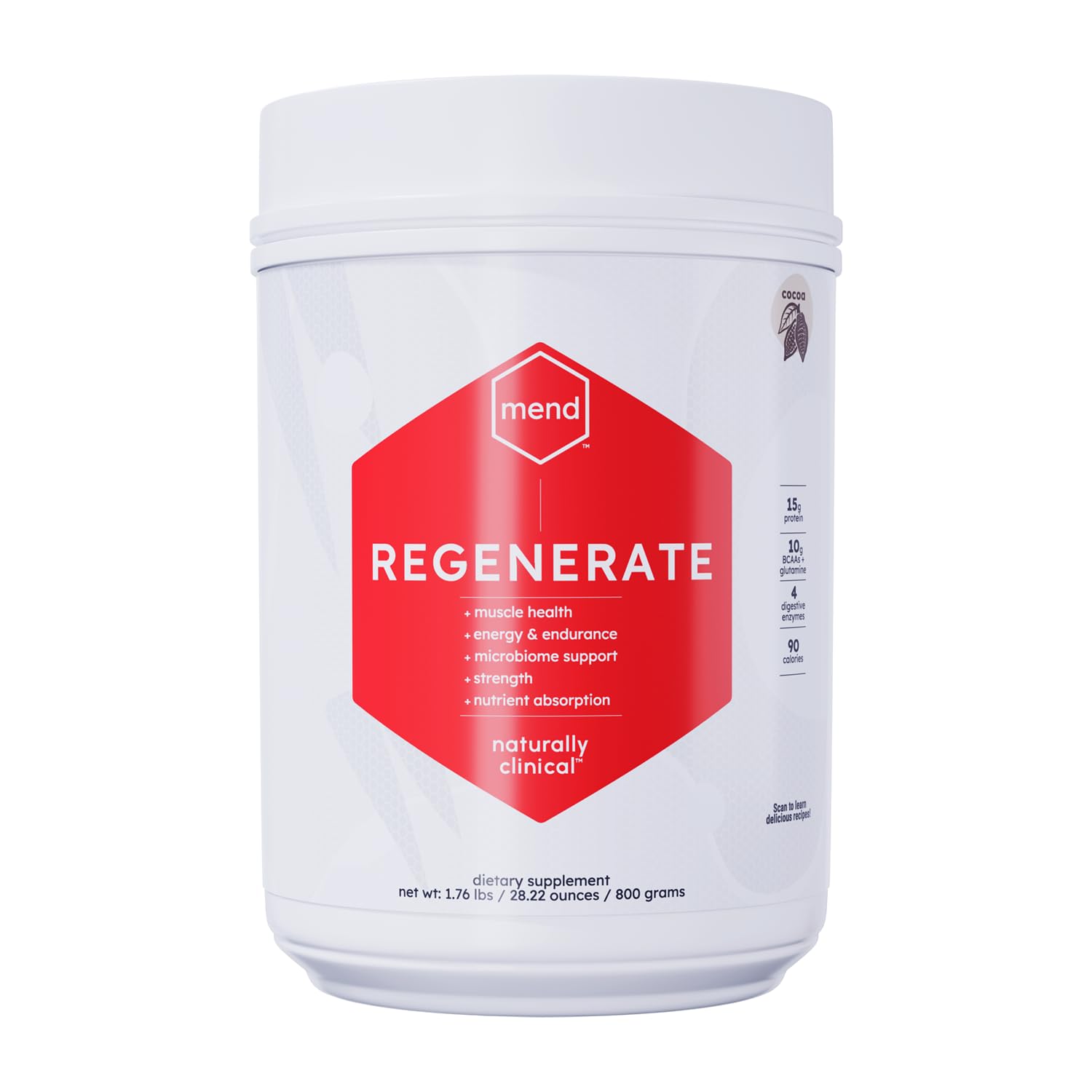 MEND Regenerate, Post Workout Recovery, Immune Support, and Sports Nutrition Supplement for Men and Women - Natural, Gluten Free, and Non-GMO - Cocoa Protein Powder, 20 Servings - dailyvitalstore
