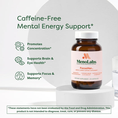 MENOLABS® FocusHer™ Mental Energy Support Supplement – Caffeine-Free Focus, Concentration & Memory – enXtra® & Lutemax 2020® – Menopause, Brain & Eye Health – 30 Capsules, 30-Day Supply - dailyvitalstore