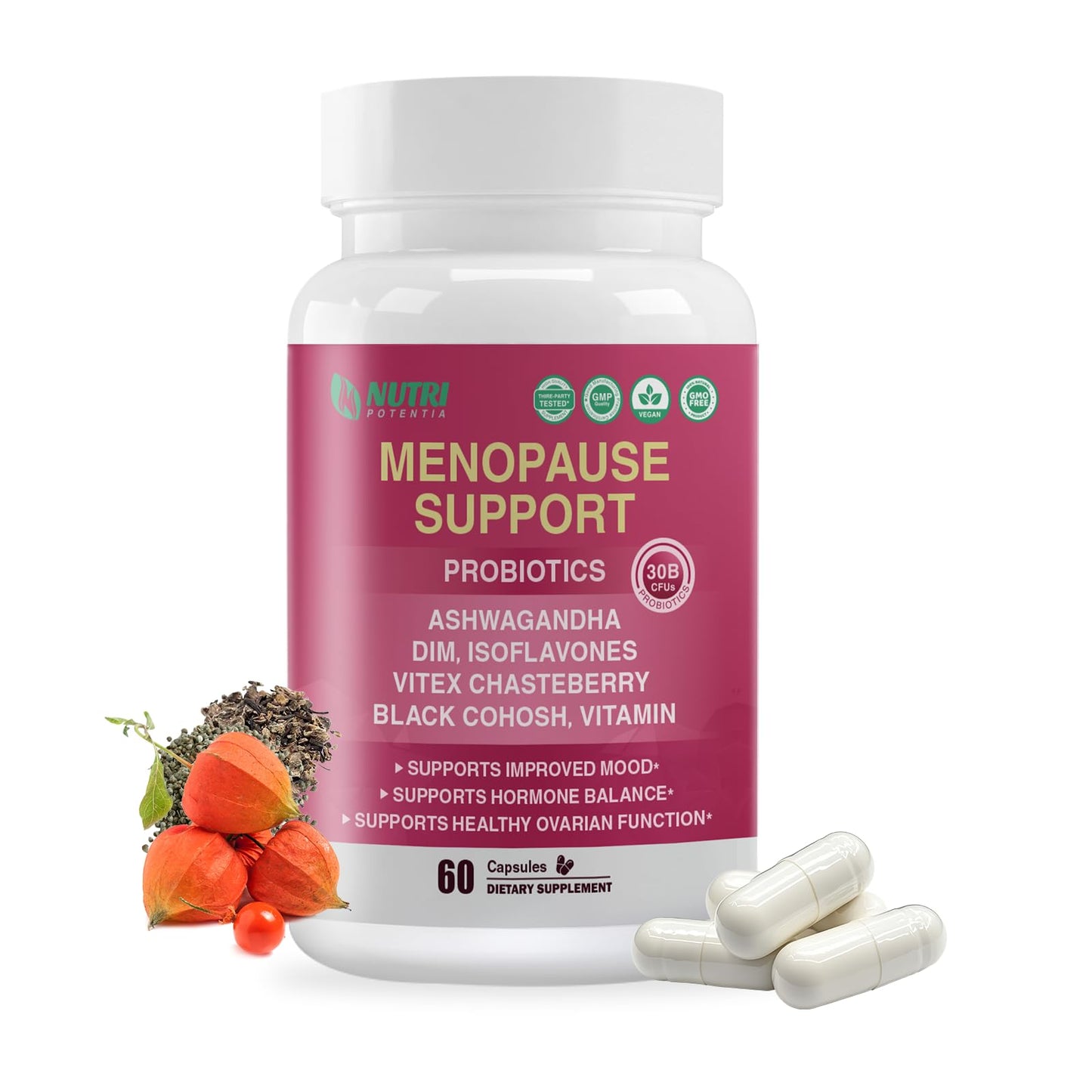 Menopause Supplements for Women with Probiotics, DIM, Black Cohosh, Chasteberry & Soy Isoflavones Support Hormone Balance & Helps Relieve Hot Flashes, Night Sweats - 60 Servings (Made & Tested in USA) - dailyvitalstore