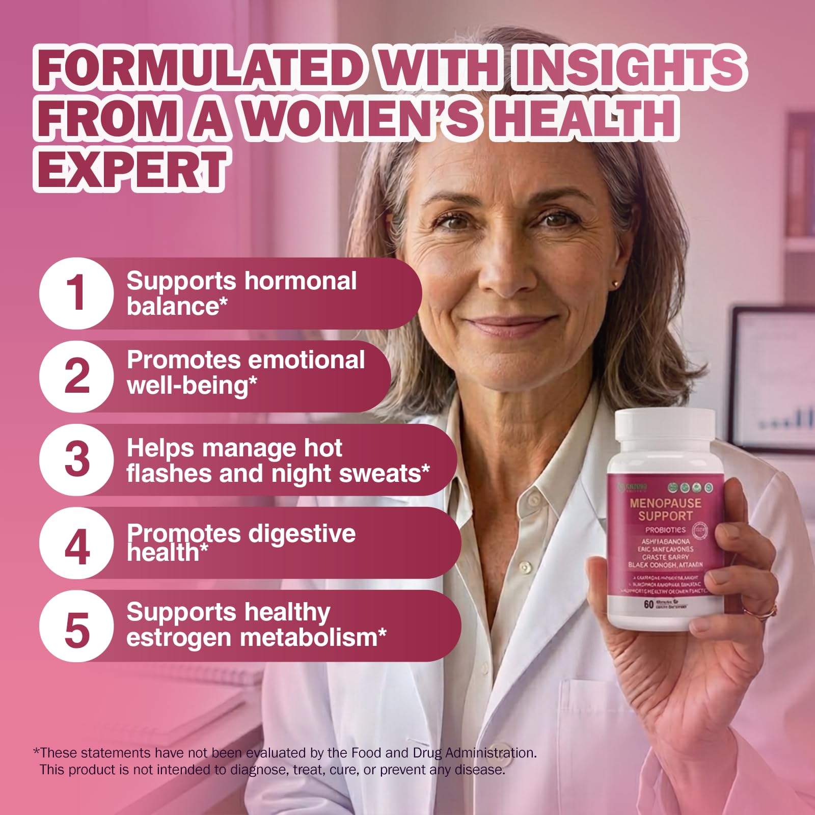 Menopause Supplements for Women with Probiotics, DIM, Black Cohosh, Chasteberry & Soy Isoflavones Support Hormone Balance & Helps Relieve Hot Flashes, Night Sweats - 60 Servings (Made & Tested in USA) - dailyvitalstore