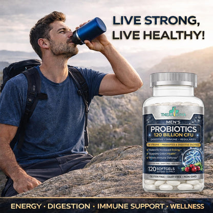 Men’s Advanced Probiotics 120 Billion CFU - 36 Strains + Prebiotics, Enzymes & Veggie Blend for Gut, Immune & Colon Health - 2 Month Supply, 120 Softgels - dailyvitalstore