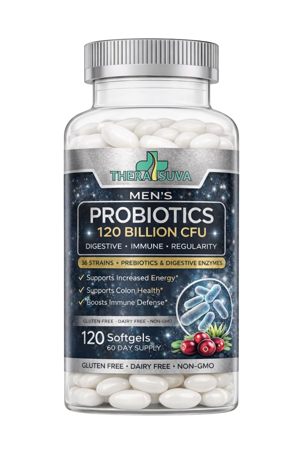 Men’s Advanced Probiotics 120 Billion CFU - 36 Strains + Prebiotics, Enzymes & Veggie Blend for Gut, Immune & Colon Health - 2 Month Supply, 120 Softgels - dailyvitalstore